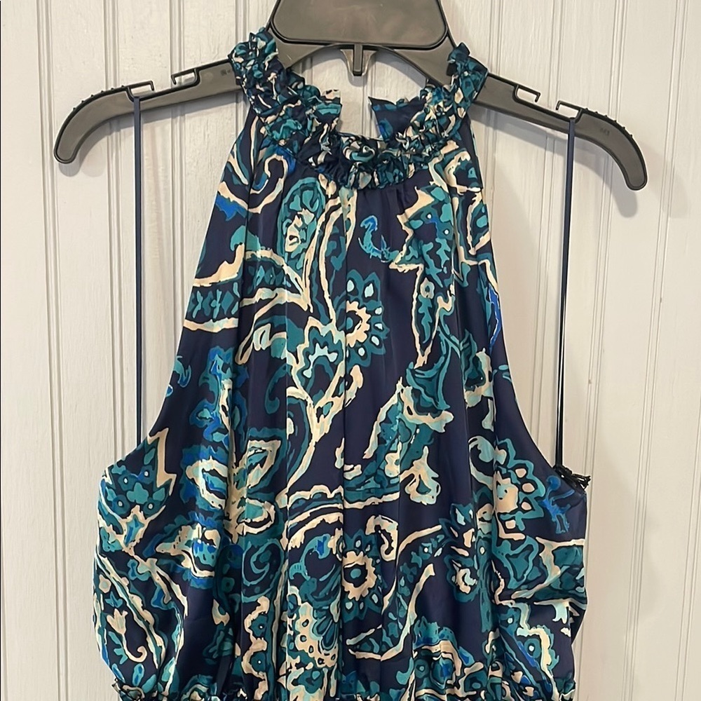 Nicole Miller Blue Paisley Floral Halter Midi Sundress | LARGE NWT - Picture 5 of 16
